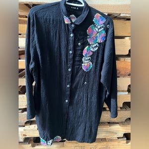 JAPANESE hand painted black baggy blouse. Sz M